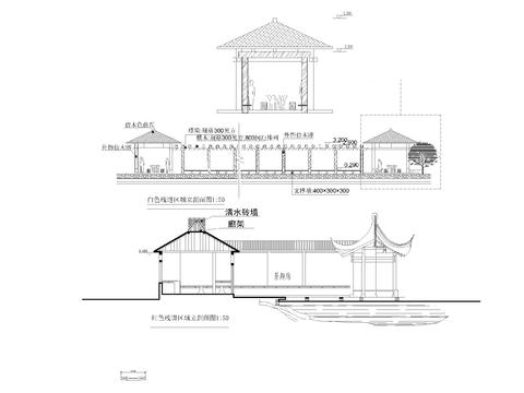  涼亭連廊cad立面圖 