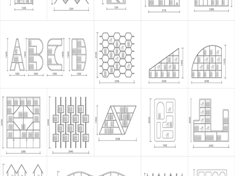  异形书架柜子cad图库 
