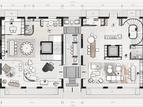  345平米两套打通大平层cad平面图 