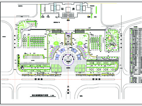  車站前廣場道路景觀綠化設(shè)計cad施工圖 