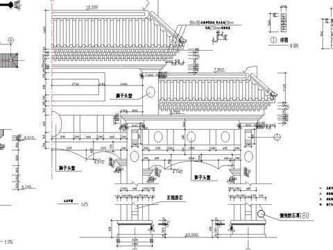  牌坊建筑cad施工圖 