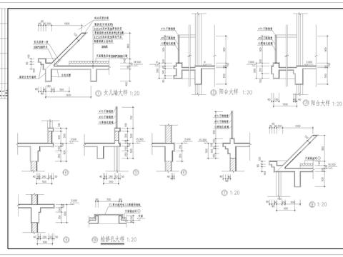  女儿墙阳台检修孔CAD节点大样 