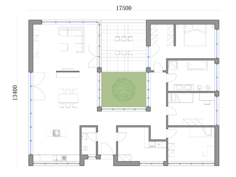  234m²单层别墅住宅cad平面图 