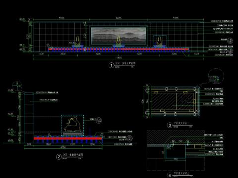  新中式国风狮子吐水跌水叠水水景CAD节点大样 