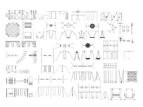  现代秋千 公园秋千 秋千组合 吊椅 庭院秋千 户外秋千cad图库 