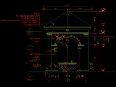  法式四角方亭CAD施工圖 