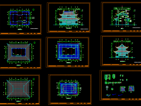  古建三江阁cad施工图 