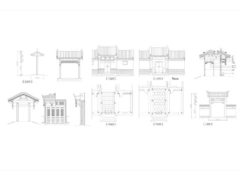  中式古典大门cad图纸 
