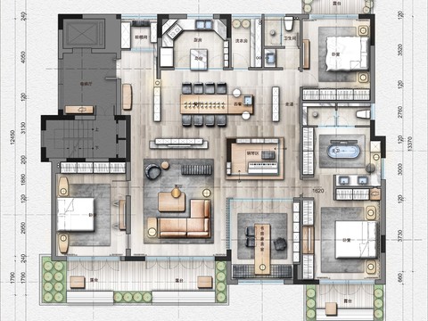 大平层cad平面布置图 