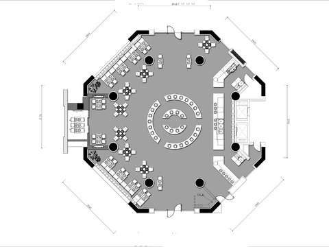  450㎡自助餐厅cad平面图 