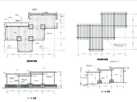  三叠木花架节点大样 