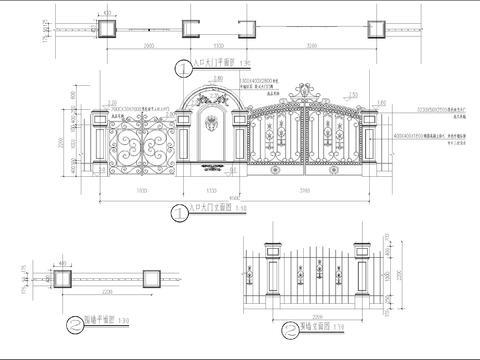 铁艺大门尺寸CAD施工图 