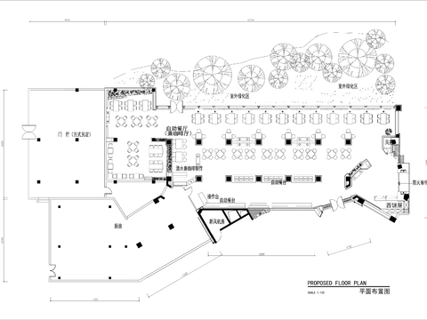  600㎡自助餐厅cad平面图 
