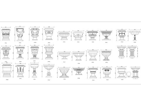  欧式花钵花盆CAD图库 