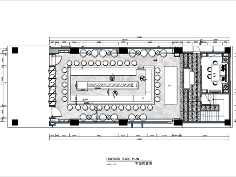  150㎡铁板烧餐厅cad平面图 