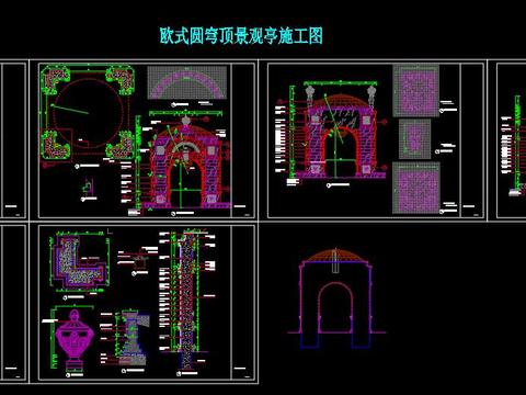  欧式园林景观亭CAD施工图 