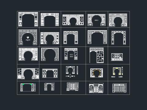  中式屏风博古架cad施工图 