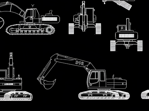  挖掘机cad图库 