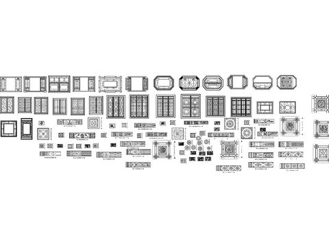  中式彩画构件立面cad图库 