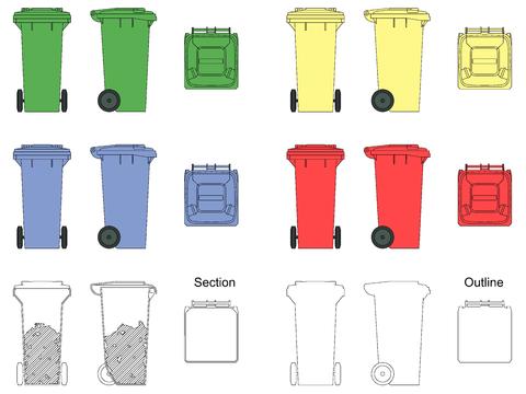  现代户外垃圾桶cad图库 