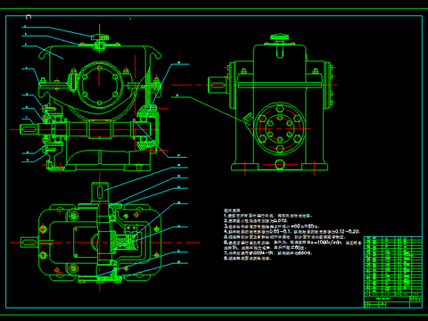  蜗轮减速器总装图CAD施工图 