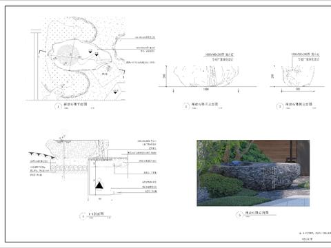  日式禅意水景水钵cad大样图 