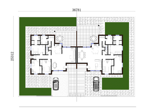  931m²双户单层半独立式洋房cad平面图 