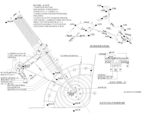  某處跌水構(gòu)架及噴泉水cad施工圖 