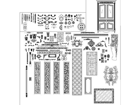  2023欧式木作雕花拉手CAD施工图 