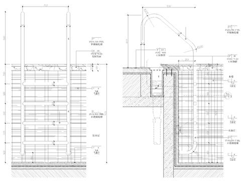  石材饰面与不锈钢爬梯立面节点大样 