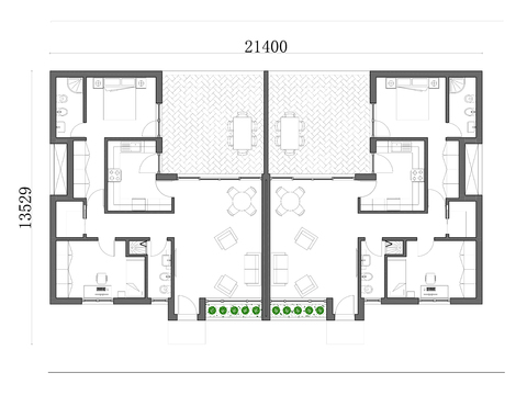  262m2一層雙戶別墅cad平面圖 