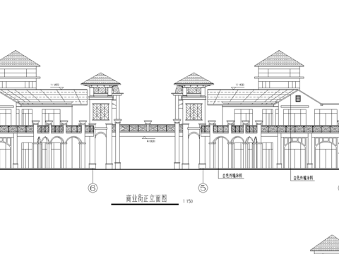  商業(yè)街建筑cad立面圖 