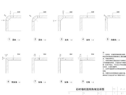  石材阳角及接缝细部cad节点大样 