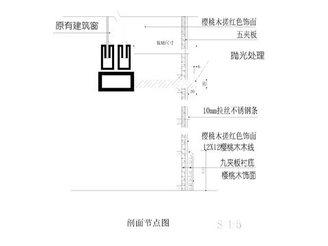  木踢脚不锈钢条节点大样图 