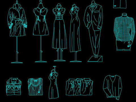  服装店图块素材cad图库 