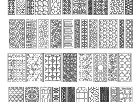  中式屏风隔断雕花浮雕cad图库 