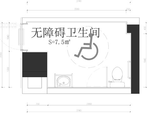  无障碍卫生间平面cad施工图 