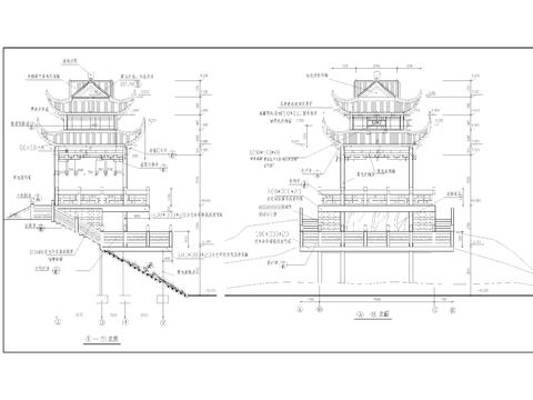  回雁峰歸雁亭建筑cad施工圖 