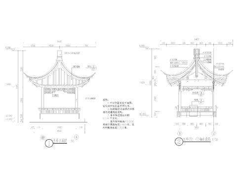  四角古亭CAD图纸 