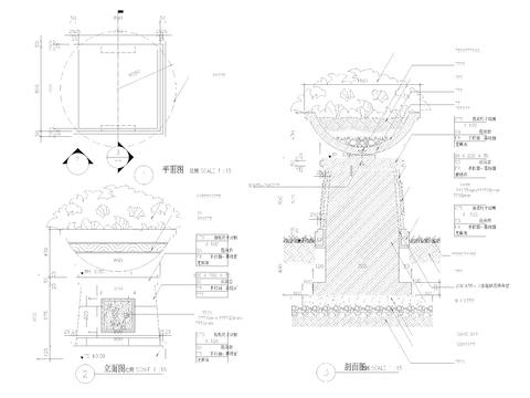  16款花盆花钵花坛花池cad大样图 