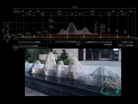 现代山峦造型跌水水景节点大样 