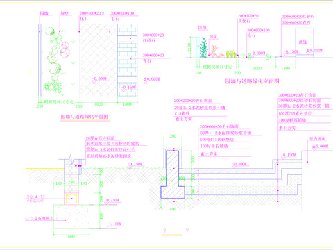  公園圍墻道路綠化cad圖 