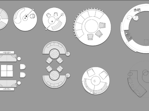  圆形沙发洽谈区沙发cad图库 