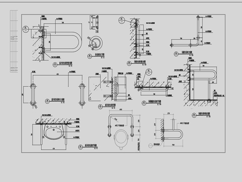  无障碍扶手详图 残疾人cad大样图 