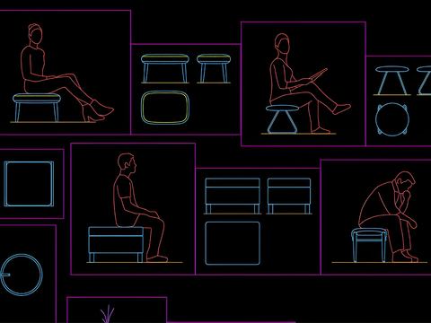  箱式凳子CAD图库 