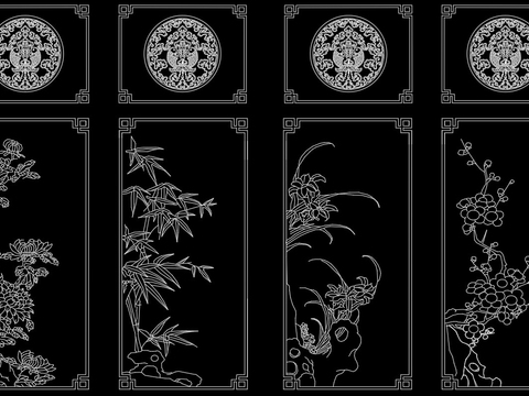  中式雕花装饰画CAD图库 