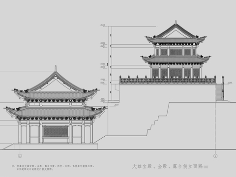  古建筑 寺庙 寺院 大殿cad施工图 