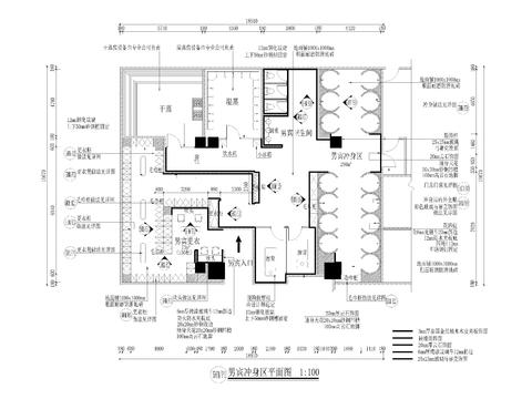  水疗 洗浴 桑拿 男宾区cad施工图 