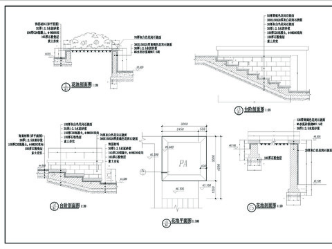  花池台阶景墙cad大样图 