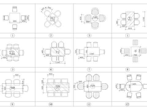  带尺寸美式古典桌椅合集cad图库 